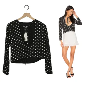 NWT REVOLVE X LIONESS Take the Plunge Polka Dot Top - Black - Medium thumbnail 5