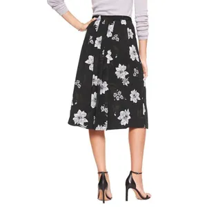 NWT Womens Size 6 Banana Republic Black Print Pleated Button-Front Midi Skirt thumbnail 3