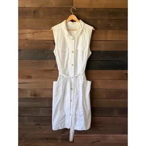 Vintage White Button Front Shirt Dress Liz Claiborne Minimal Utility Midi Dress thumbnail 2