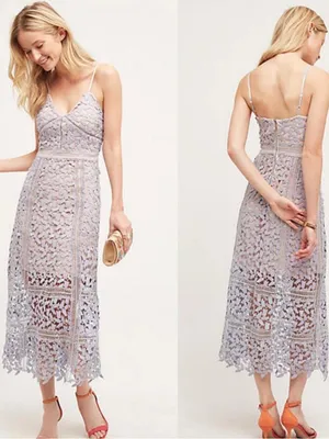 HD Elliatt Anthropologie LILAC Lace LONG vneck strappy Dress L thumbnail 2