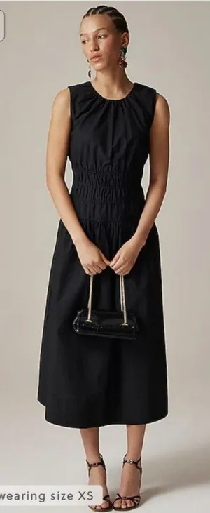J. Crew Sleeveless Midi Dress Poplin Cotton Black Smocked Size Small Petite‎ thumbnail 1