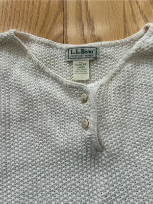 Vintage‎ L.L. Bean Sweater Womens Large Cream Henley Cotton Knit USA Made 90s thumbnail 4