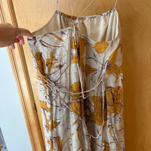 Banana Republic Maxi Dress Womens M Yellow Purple Floral Linen Blend Open Back thumbnail 8
