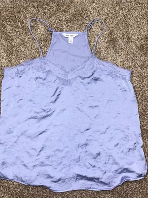 Nine West Blue Lace Trim Spaghetti Strap Tank Top Satin Style Medium thumbnail 1