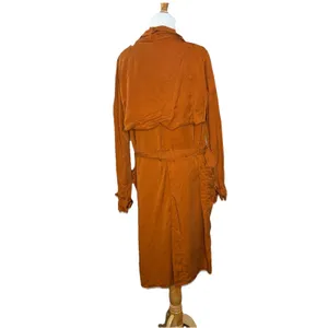 Zara Drawstring Belt Orange Trench Coat Size Medium Womens Pockets Long sleeve thumbnail 7