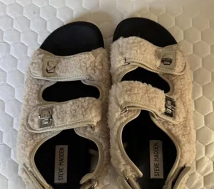Steve Madden Cream Fuzzy Sandals thumbnail 1