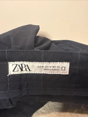 Zara Plaid Print Straight Leg Crop Pants Black White Elastic Waistband SZ M thumbnail 3