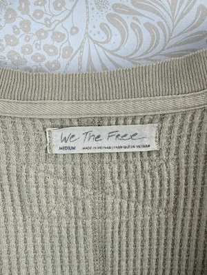We The Free Beige Oversized Owen Thermal V-Neck Long Sleeve Top - Size - Medium thumbnail 6