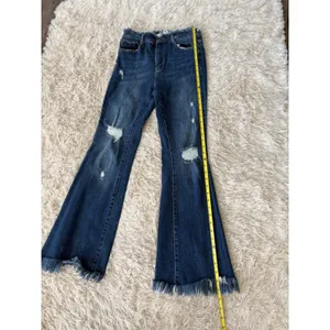 Risen Los Angeles Women's Trendy Flare Jeans Distressed Frayed‎ Hem Blue Size 7 thumbnail 6