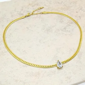 Gold Chain Necklace with Teardrop Crystal thumbnail 2