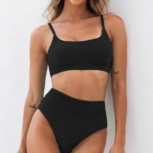 Cupshe Textured Black Scoop Neck High Waisted Bikini Set Size xl thumbnail 4