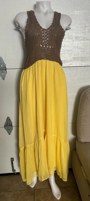 Zara Brown Crochet Bodice Yellow Maxi Dress thumbnail 1