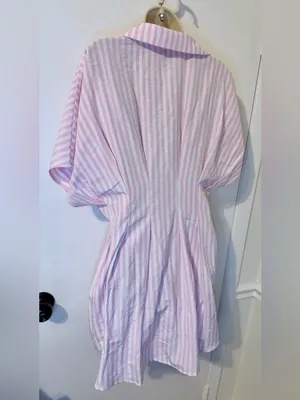 NWT COMMENSE Pink White Striped Shirt Dress L Collared Button Down thumbnail 8