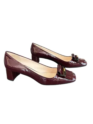 Prada Women’s Oxblood Burgundy Patent Leather Kiltie Fringe Pump Heels Size 39.5 thumbnail 5