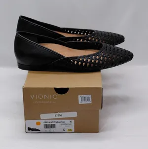 Vionic Womens Gracia Woven Leather Flats Size 6 Black Pointed Toe Comfort Shoes thumbnail 1