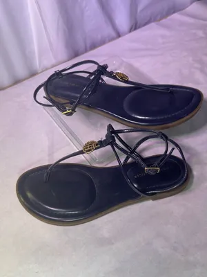 Tommy Hilfiger Black Strappy Thong Sandals with Gold Accent thumbnail 2