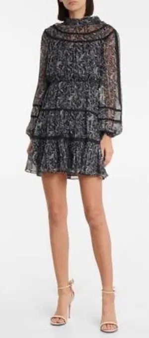 VERONICA BEARD Rahla Crochet-Trimmed Paisley Metallic Mini Dress thumbnail 1