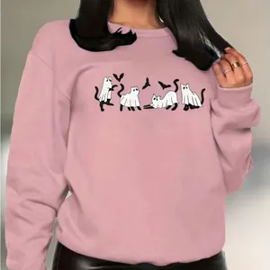 NEW Halloween Cat Pink Casual Crew Neck Sweatshirt thumbnail 1