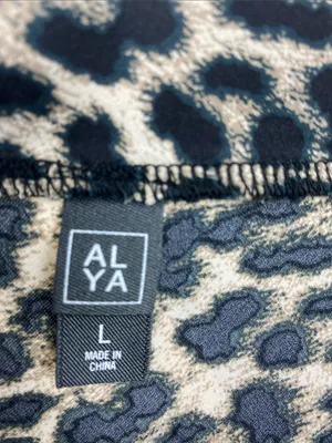 ALYA Black & Tan Animal Print Satin Midi Skirt L thumbnail 4