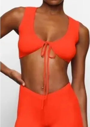 SKIMS soft Lounge Tie Front Super Crop Top Bright Red-Orange size large thumbnail 1