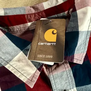 Carhartt Men’s XL Regular Plaid Short Sleeve Button Up Shirt Red Navy NWT thumbnail 16