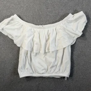 WE THE FREE Free People Women's Small Off Shoulder Ruffle Button Front Top Ivory thumbnail 6