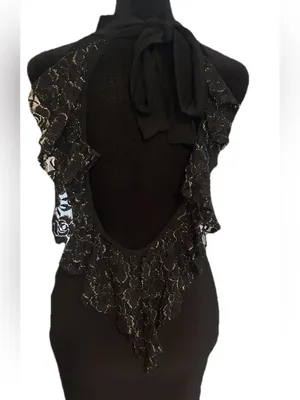 Black Ruffle Backless Halter Dress Size XS thumbnail 2