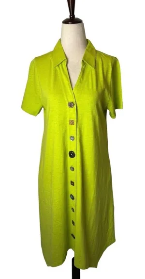 Soft Surroundings Shirt Dress Womens Medium Petite Green Artsy Boho Neon‎ Knit thumbnail 1