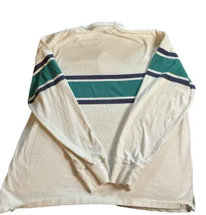 Old Navy Men's XL Long Sleeve Rugby Polo Shirt - Cream/Green Stripes - Heavyweight thumbnail 2