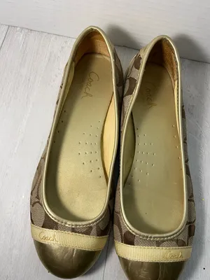 Coach Women's Brown Signature Canvas Ballet Flats with Gold Cap Toe thumbnail 3