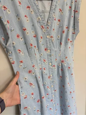 GAP Women’s 100% Cotton Pleated Denim Maxi Dress in Multi Floral Print - Size M thumbnail 7