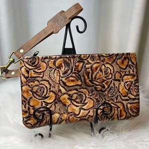 Cowhide Wristlet Clutch Leather Cowhide Zipper Embossed Leather Crossbody bag thumbnail 1