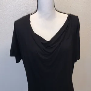 Black stretchy cowl neck ruched side short sleeve shirt thumbnail 2