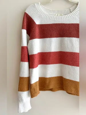 PINQUE Gina Rib Crew Neck Knit Colorblock Striped Sweater, Size Large thumbnail 6
