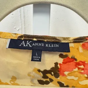 Y2K Anne Klein Floral Ruffle V-Neck Sleeveless Blouse Orange Yellow Womens Large thumbnail 6