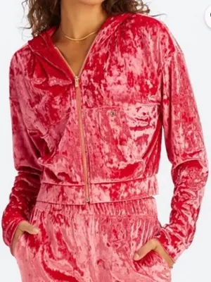 NWT Fabletics Crushed Velour Zip Front Hoodie Strawberry Size 4X thumbnail 1