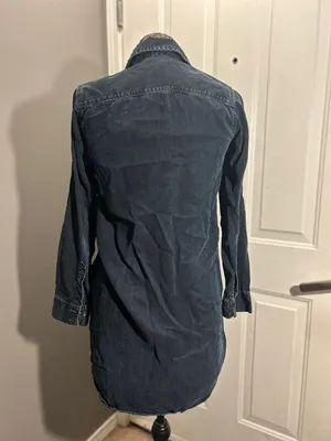 GAP 1969 Western Denim Shirtdress Womens XS Dark Indigo Blue Pearl Snap Mini Dre thumbnail 2
