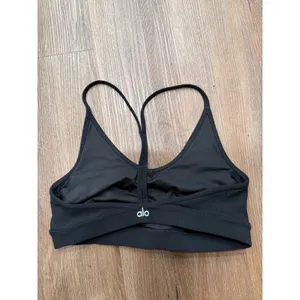 Alo Yoga Womens Ribbed T-Back Sports Bra Black V-Neck Spaghetti Strap Large thumbnail 2