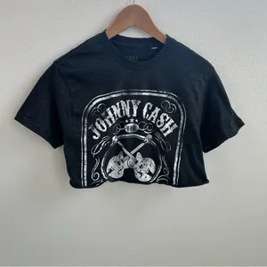 Johnny Cash Rock Cropped Tee White Size M thumbnail 2