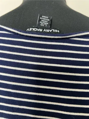 Hilary Radley Striped Navy and White Tie-Waist Dress with Pockets Size Large thumbnail 2