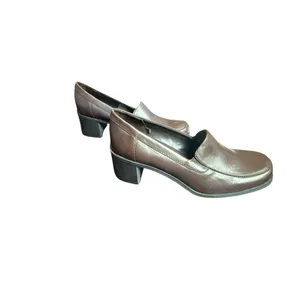 Croft & Barrow Chantal Brown Leather Block Heel Loafers Size 8 Med thumbnail 4