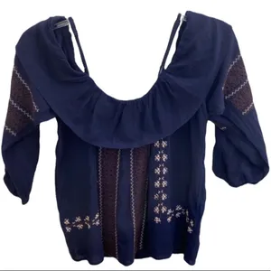 American Eagle Embroidered Navy Off-the-Shoulder Cold Shoulder Top NWT AE ! New thumbnail 1
