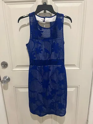 Bisou Bisou Cobalt Blue Lace Sleeveless Mini Dress thumbnail 4