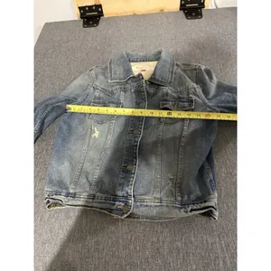 Mossimo Denim Vintage Y2K Distressed Cropped Jean Jacket Women's Sz L thumbnail 7