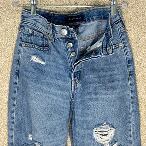 90s baggy jeans size 0 distressed multi button fly retro‎ style blue jeans teen thumbnail 3
