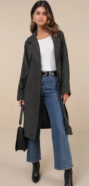 NWT Lulus Prepped Perfection Black White Tweed Trench Coat Size XL Quiet Luxury thumbnail 1