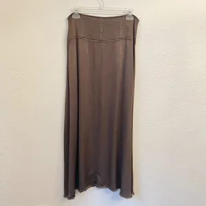Raquel Allegra Satin Maxi Skirt L Button Front Boho Indie Minimalist Moss Brown thumbnail 6