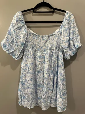 Altard State Blue and White Floral Smocked Dress thumbnail 2