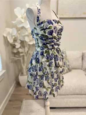 Amanda Uprichard Violina Purple Floral Halter layered Woman’s Dress in Margate L thumbnail 5
