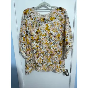 Solitaire Blouse Large Yellow Floral Embroidered Boho Cottage Core Country Club thumbnail 4